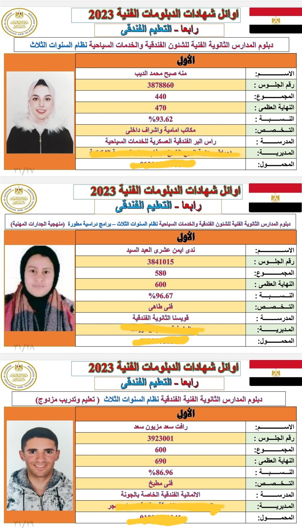 أوائل الدبلومات الفنية 2023