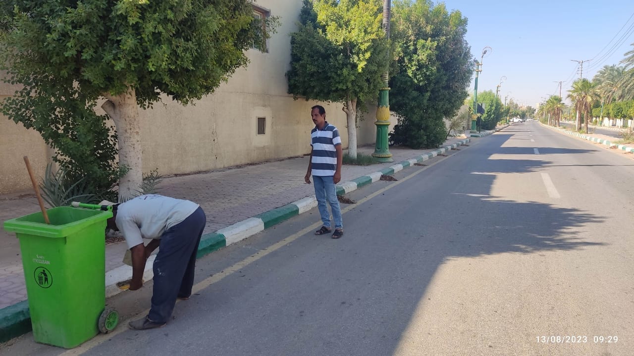 تجميع ورفع المخلفات وجمع القمامة في شوارع مدينة الخارجة