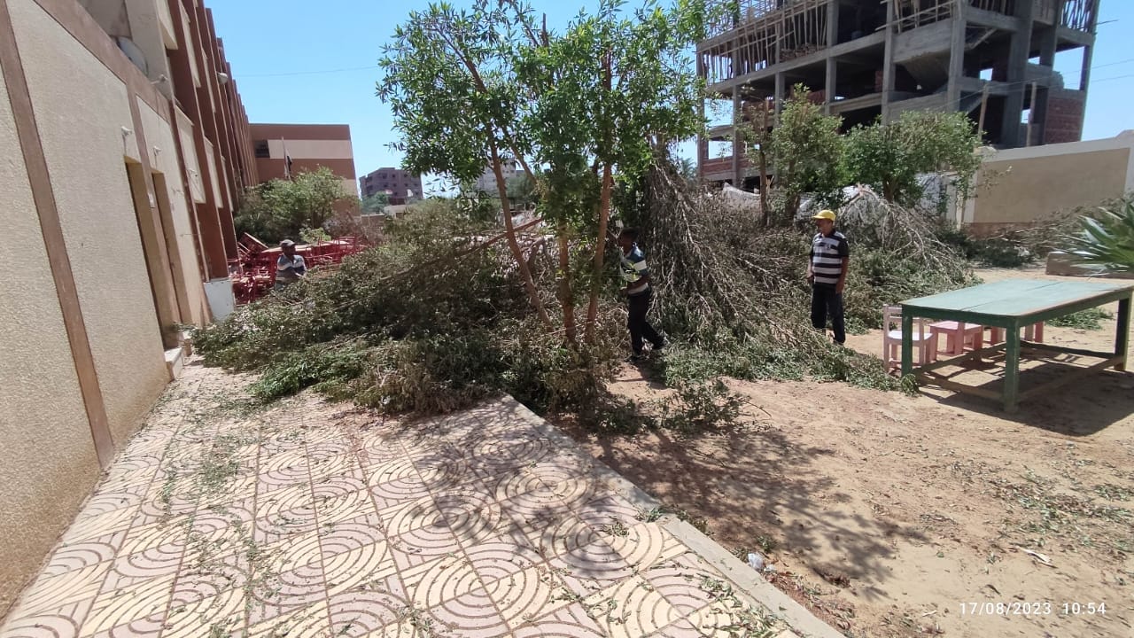 محلية الخارجة: رفع مخلفات زراعية من مدرسة الشهيد طلعت ضرغام