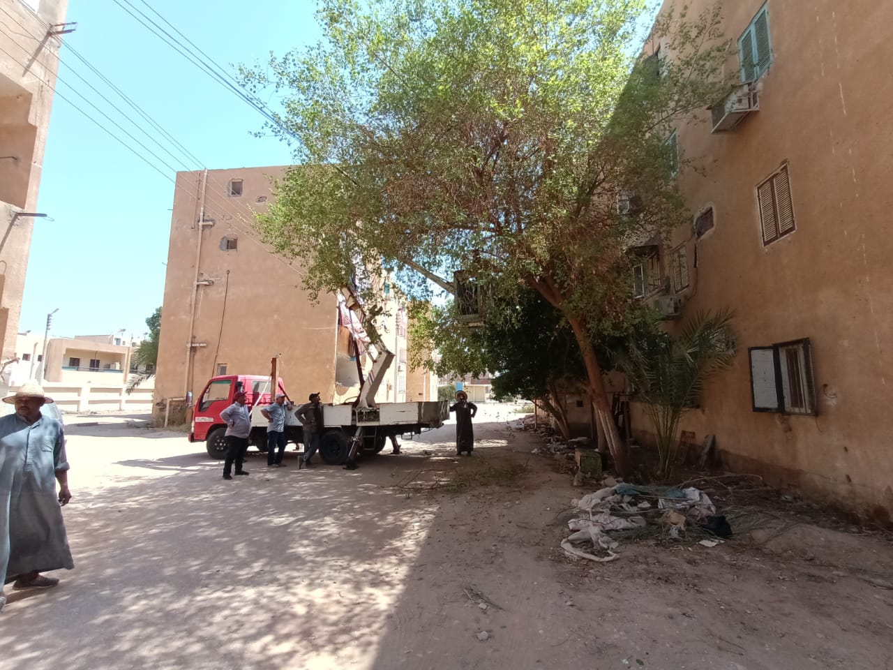 حملة إزالة القمامة والمخلفات والأشغالات والعشش من أسطح العمارات بالداخلة