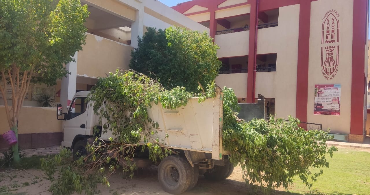 حملة لرفع القمامة وتحسين البيئة وقص الاشجار في مدينة الخارجة
