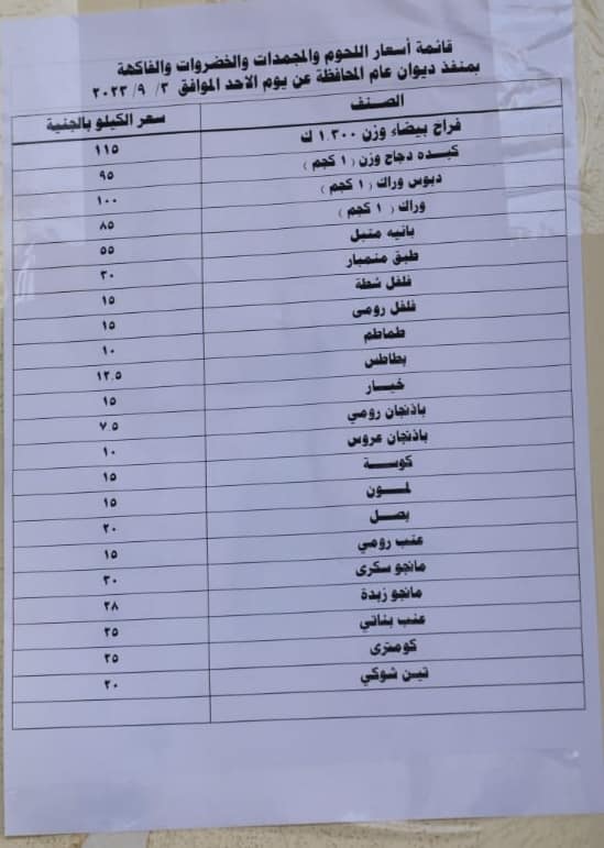محافظة الوادي الجديد تطرح دواجن وخضروات وفاكهة بأسعار مخفضة بمنفذ ديوان المحافظة