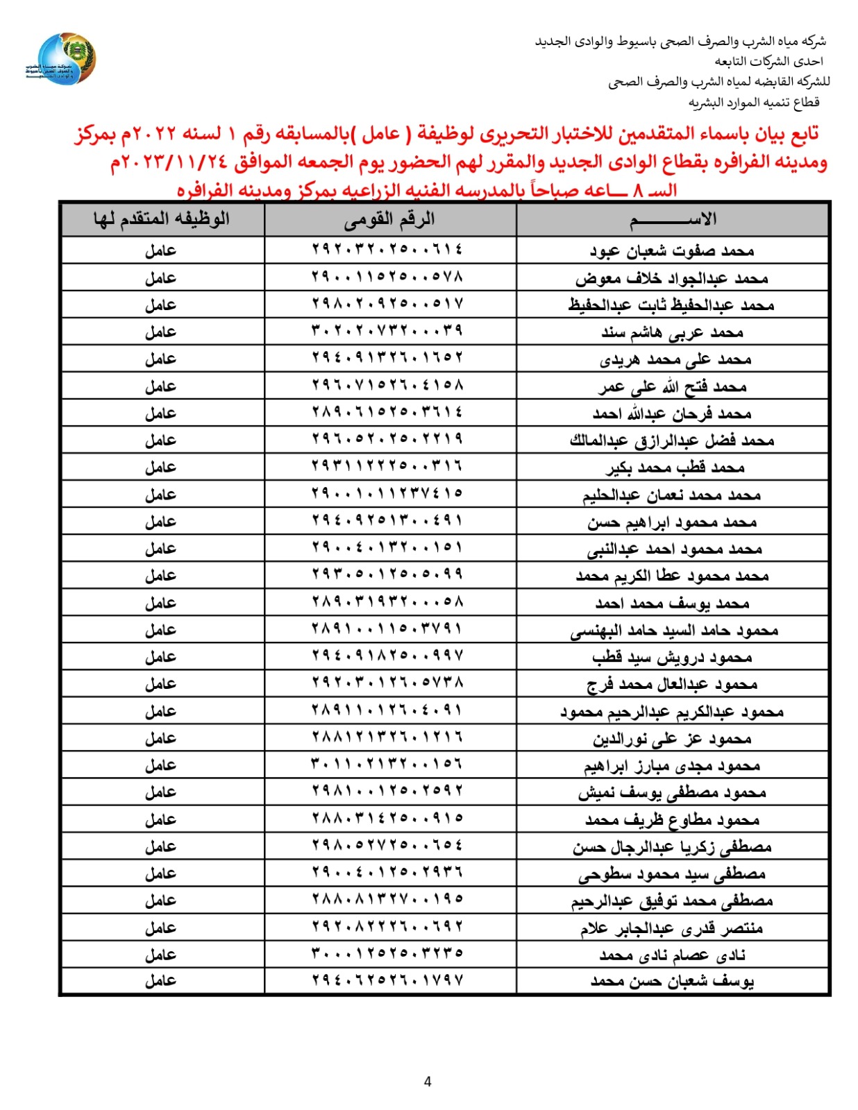 كشوف المتقدمين 