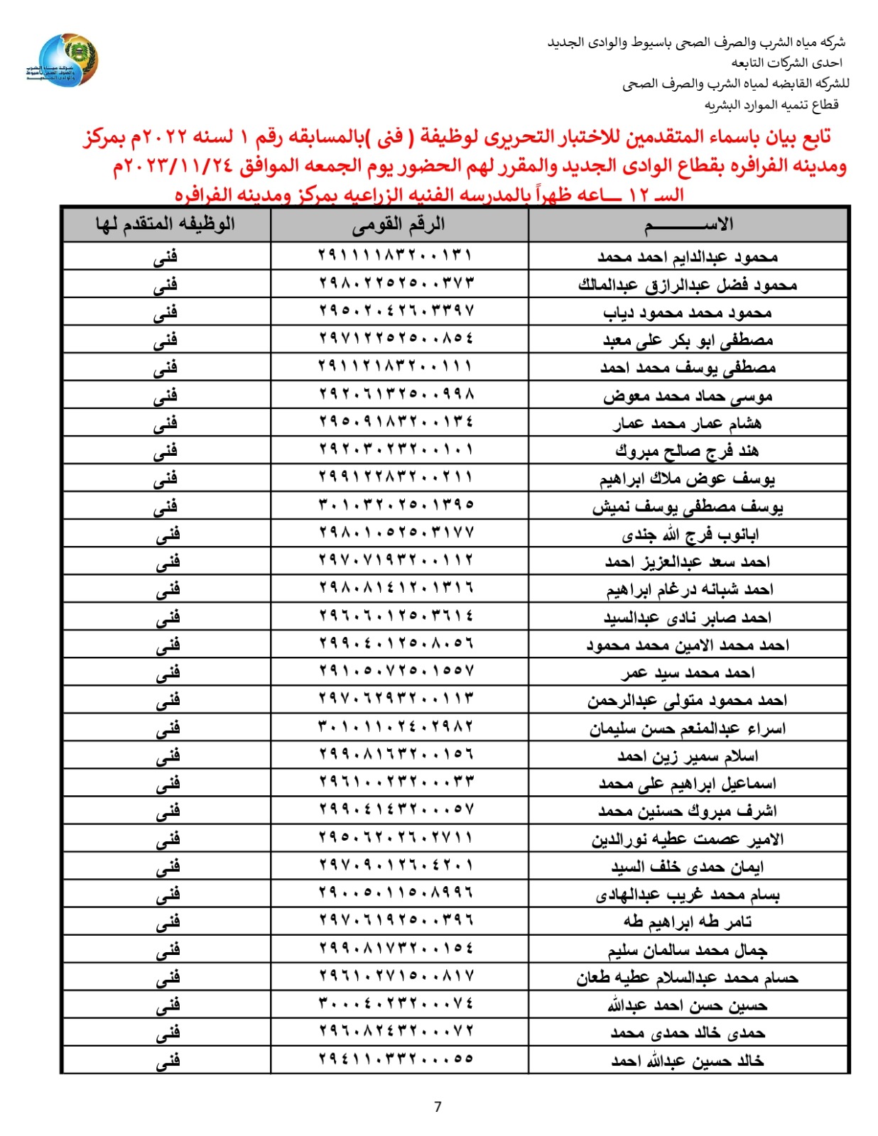 كشوف المتقدمين 