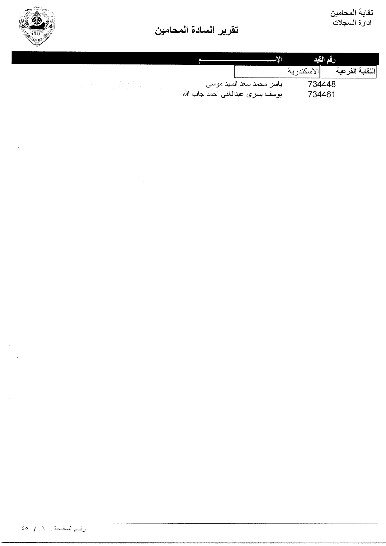 تعرف علي أسماء المحامين الجدد الملتحقين بجداول نقابة المحامين ورقم القيد النقابي