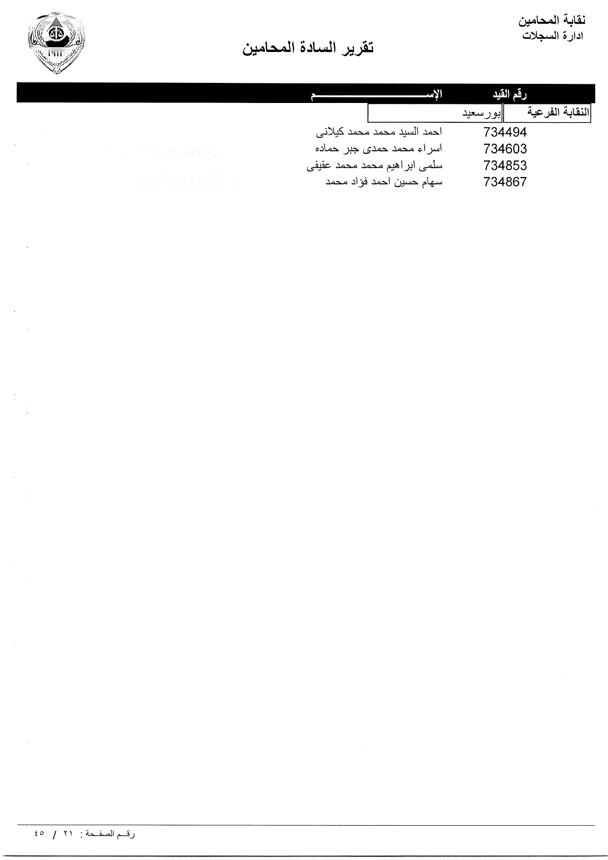 تعرف علي أسماء المحامين الجدد الملتحقين بجداول نقابة المحامين ورقم القيد النقابي