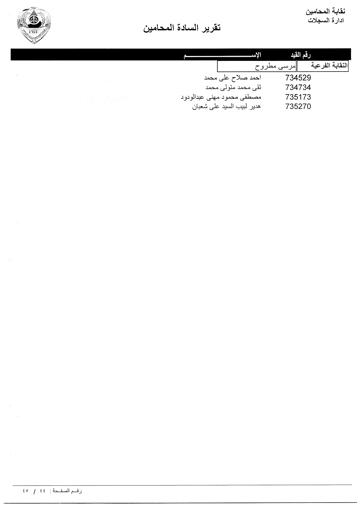 تعرف علي أسماء المحامين الجدد الملتحقين بجداول نقابة المحامين ورقم القيد النقابي