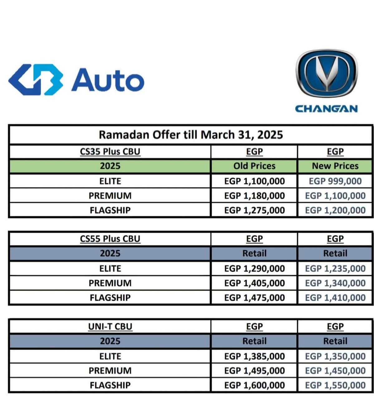قائمة اسعار سيارات شانجان الجديدة