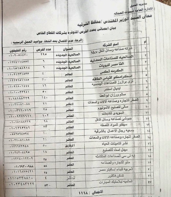 توفير 1118 فرصة عمل بالشرقية