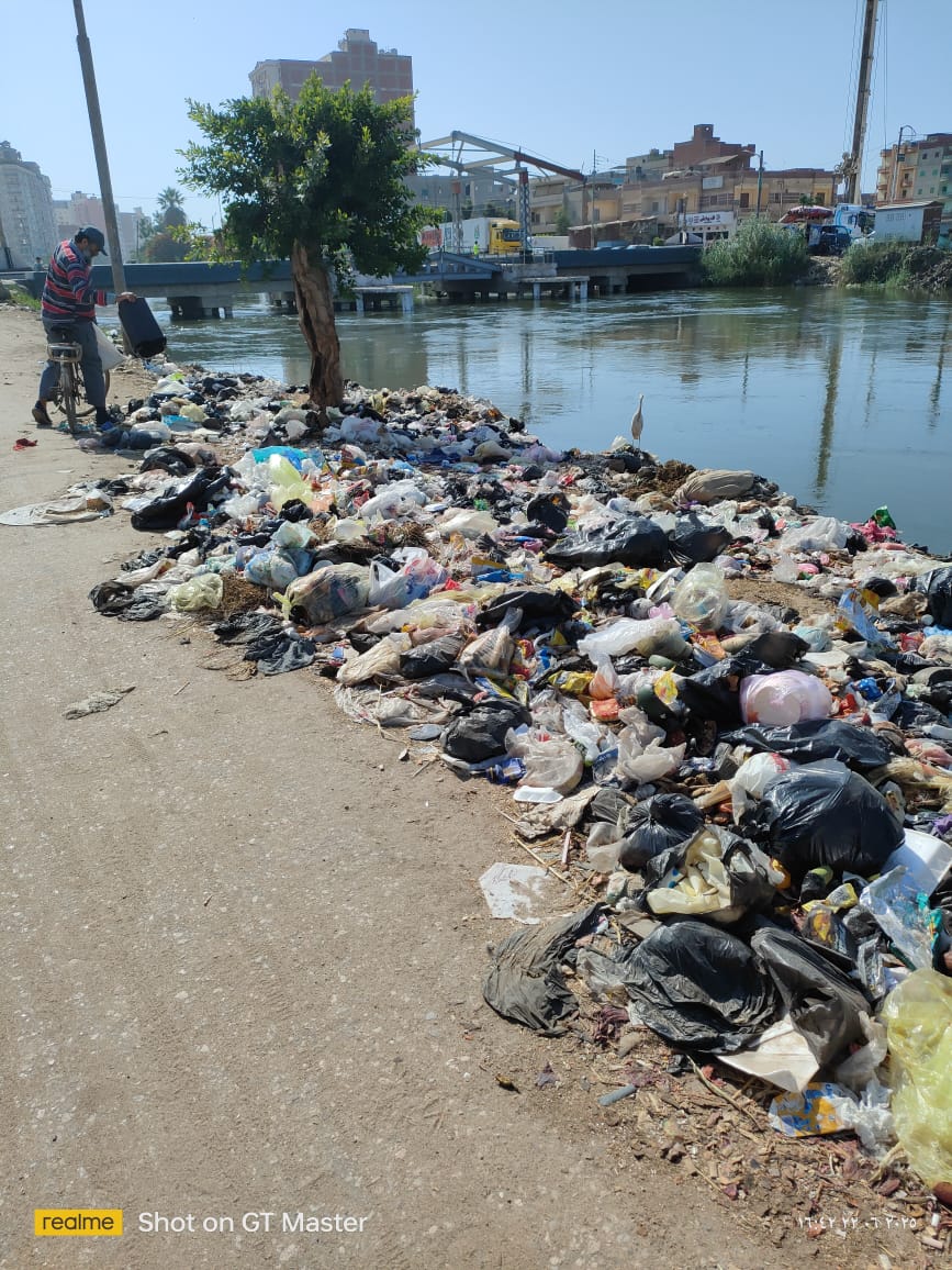 القمامة بطول البحر في مدخل دكرنس أمام قرية ميت الحلوج