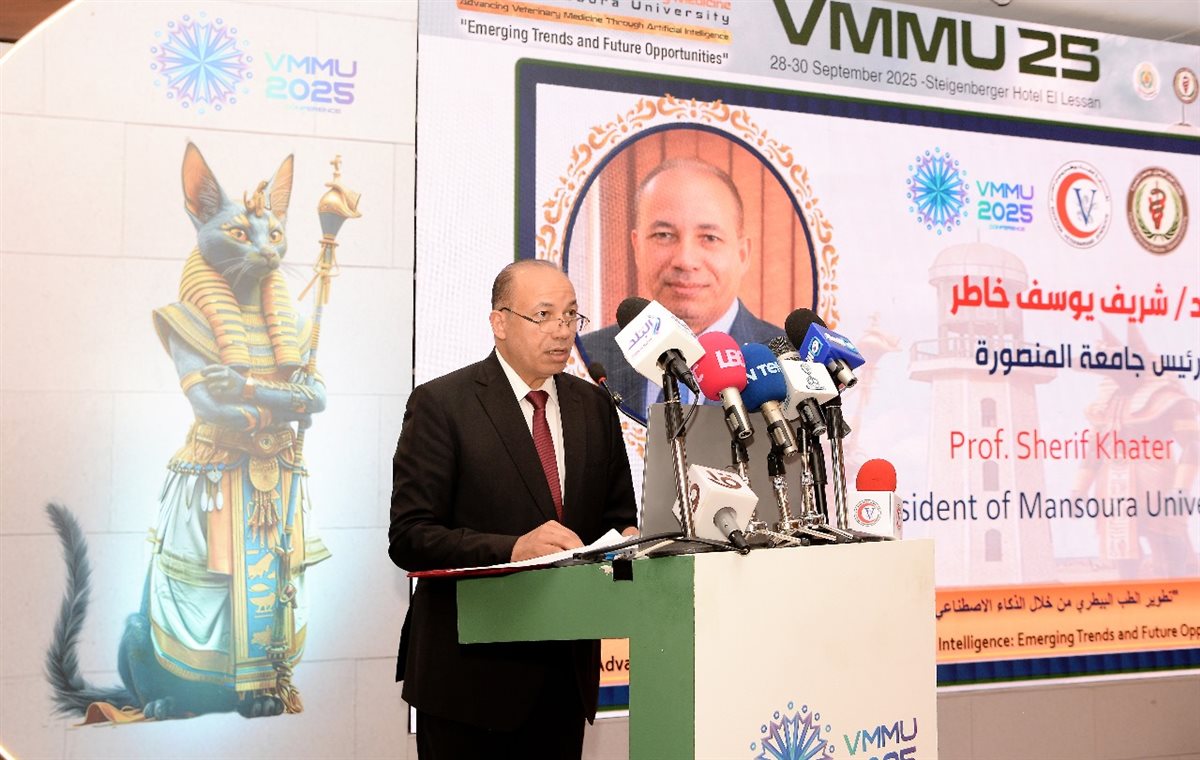 رئيس جامعة المنصورة متحدثا خلال المؤتمر