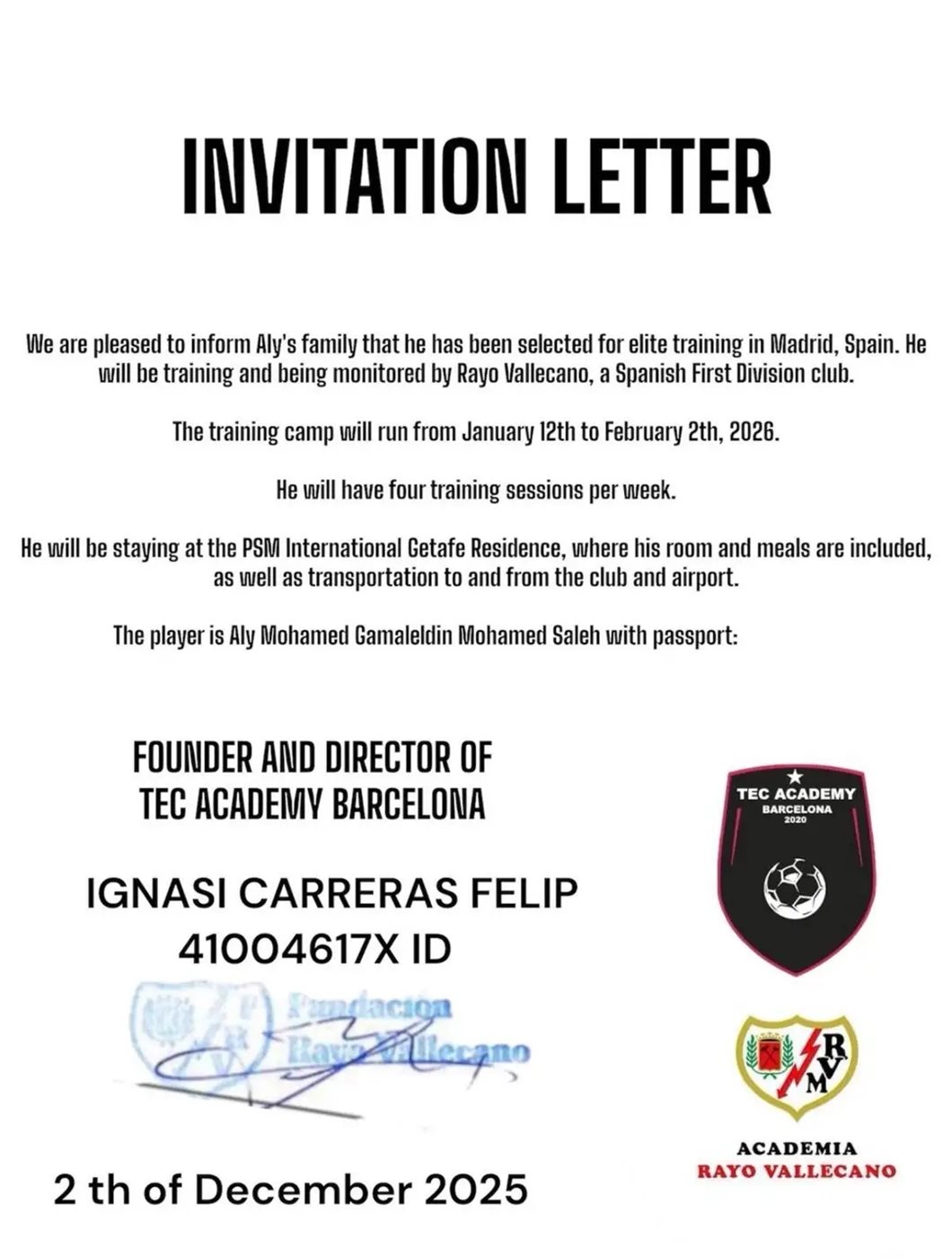 رايو فاليكانو يطلب لاعب سيراميكا كليوباترا لقضاء فترة معايشة