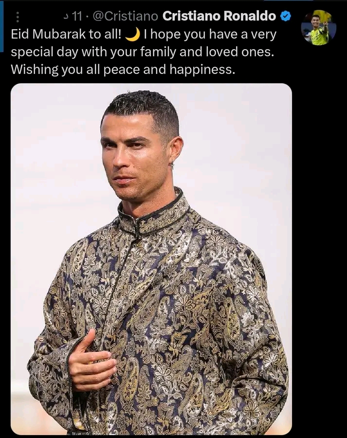كريستيانو رونالدو يهنئ المسلمين بعيد الفطر برسالة مؤثرة