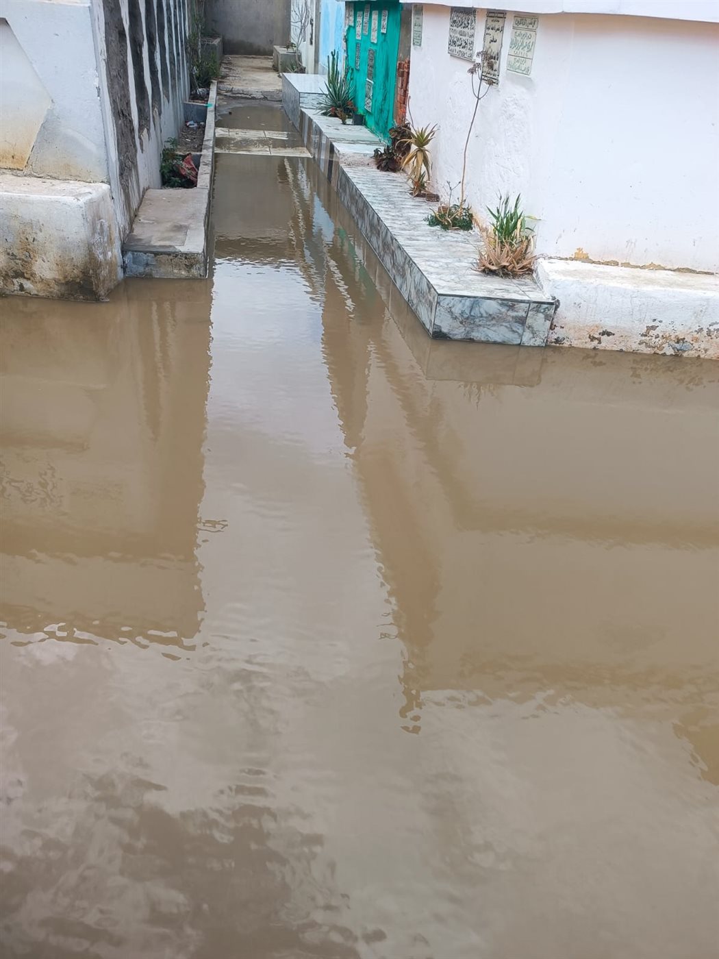 جانب من المياه التي حاصرت أحد شوارع المقابر