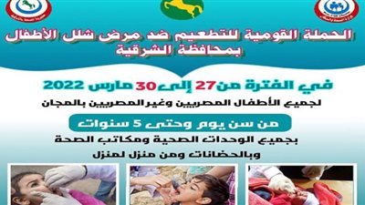 محافظ الشرقية: الإنتهاء من تطعيم 1255783 طفل ضد شلل الأطفال