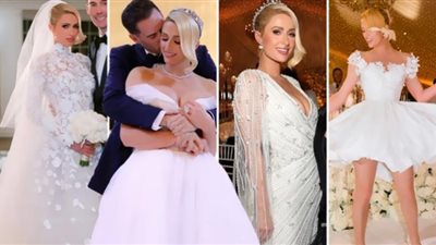من الأطول إلى الأقصر.. باريس هيلتون بـ 4 فساتين مختلفة في حفل زفافها