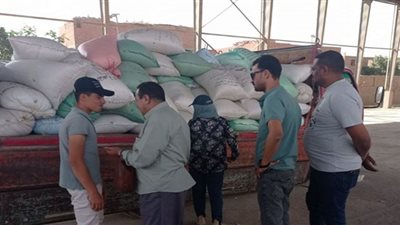 ضبط 26 طن دقيق بلدي مدعم وأرز داخل مخازن تجميع بالصف.. صور