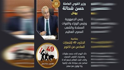 وزير القوى العاملة يُهنئ الرئيس السيسي بذكرى نصر أكتوبر