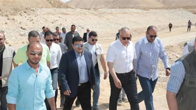 وزير الري ونائب المحافظ يتفقدان مستجدات أعمال الحماية الجاري تنفيذها بمخر سنور استعداداً لموسم السيول