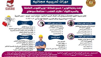 بدء التقديم علي 11 دورة مجانية بمراكز التدريب المهني في سوهاج