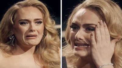 دموع أديل تنسكب على المسرح خلال تسلم جائزة جرامي.. شاهد