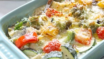 طريقة عمل مكرونة بالخضار والبشاميل