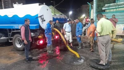 تسريب في خط المياه الرئيسي بطريق السادات بمدينة بني سويف