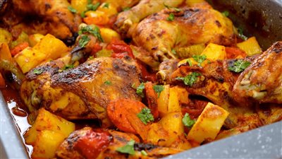 صينية خضار مشوية بالدجاج ودبس الرمان لمرضى السكر