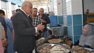 محافظ الجيزة يتابع حركة البيع والشراء بسوق السمك الحضارية بالمنيب