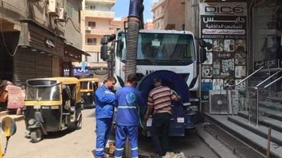 تطهير شبكات وخطوط انحدار الصرف الصحي بكفر صقر
