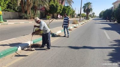 تجميع ورفع المخلفات وجمع القمامة في شوارع مدينة الخارجة
