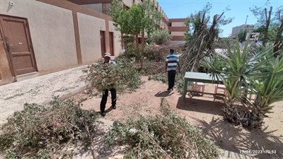 رفع مخلفات زراعية من مدرسة الشهيد طلعت ضرغام بالخارجة