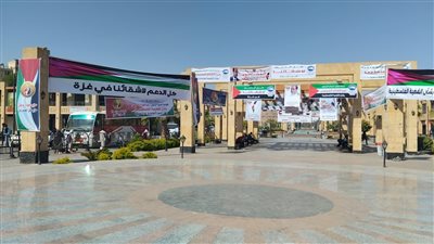 استعدادات ميدان المحطة بأسوان للوقفة الاحتجاجية لدعم القضية الفلسطينية 