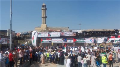 مسيرة حاشدة بميدان المؤسسة بشبرا الخيمة لدعم فلسطين