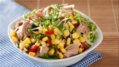 طبق فتامينات| طريقة عمل سلطة التونة بالخضار والمكرونة