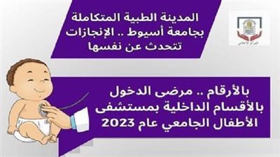 جامعة أسيوط.. بالأرقام عدد مرضى الدخول بالأقسام الداخلية عام 2023 بمستشفى الأطفال