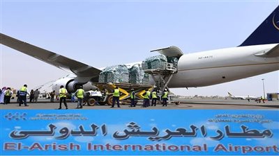 لحظة وصول طائرة المساعدات السعودية إلى مطار العريش (فيديو)