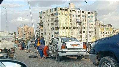 حادث ضخم على مطلع الطريق الدائري أمام المتحف المصري الجديد