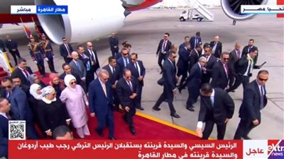 السيسي وقرينته يستقبلان الرئيس التركي في مطار القاهرة