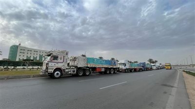 جسر إغاثة بري على طريق الإسماعيلية لأهالي غزة