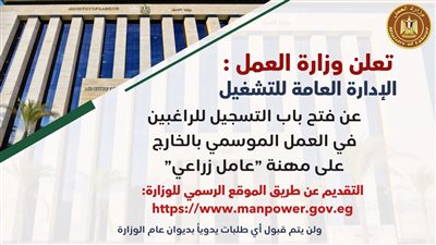 وزارة العمل تعلن فتح باب التسجيل على فرص عمل للشباب بالخارج