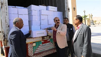 محافظ أسوان يتفقد القافلة الرمضانية بواقع 1000 كرتونة مواد غذائية 