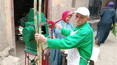 عمرها  تجاوز ١٠٠ سنة.. حكاية عم السيد باشا مع أقدم عصارة قصب يدوى 