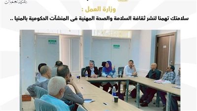 سلامتك تهمنا لنشر ثقافة السلامة والصحة المهنية فى المنشآت الحكومية بالمنيا .. ندوة لوزارة العمل