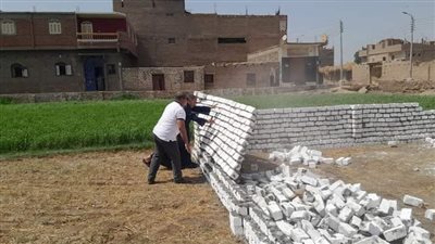 إزالة حالتى تعدي على الأراضي الزراعية وبناء بدون ترخيص بمدينة دشنا 