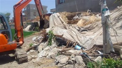 إزاله 10 حالات تعد بالبناء المخالف بقري مركز المحلة
