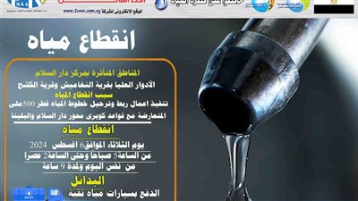 غدًا: انقطاع المياه بمركز دار السلام بسوهاج للصيانة