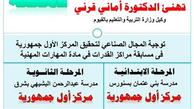 تعليم الفيوم يفوز بالمركز الأول  في مسابقة مراكز القدرات والمهارات المهنية