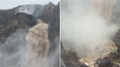 السعودية.. فيديو مذهل لشلال هائل إثر سيول وفيضانات عارمة