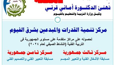 تعليم الفيوم يحصد مركز ثالث جمهورية في مسابقة مراكز تنمية القدرات والمبدعين 